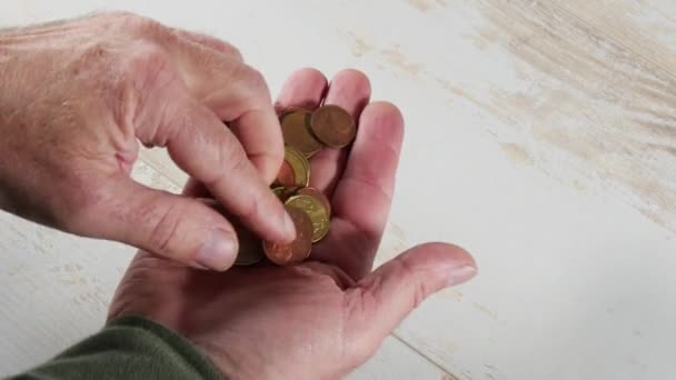 Close Man Hands Coins — Stock Video