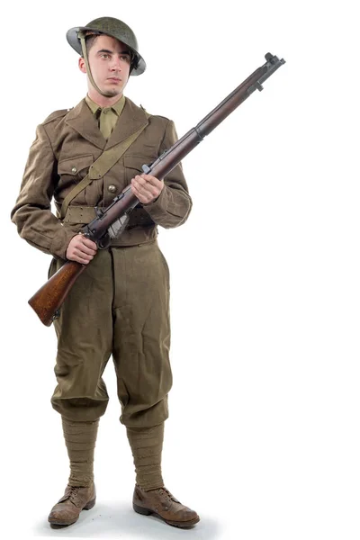 WW1 British Army Soldier from France 1918, on white — Stock Photo, Image