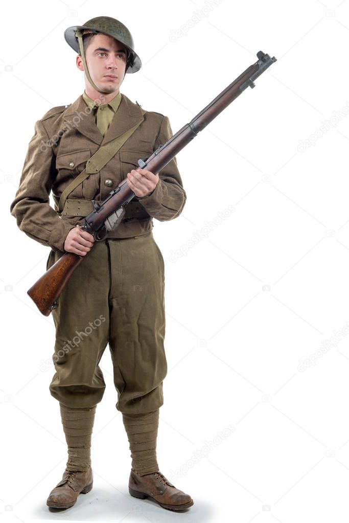 WW1 British Army Soldier from France 1918, on white