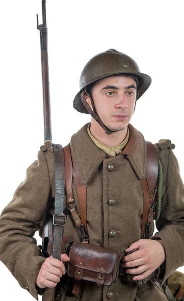 Französischer Soldat 1940 isoliert auf weißem Hintergrund — Stockfoto