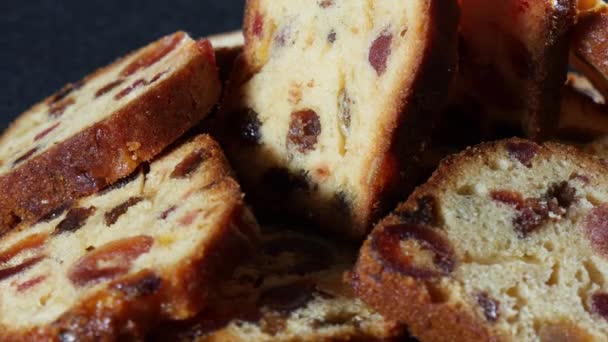 Delicious Dried Fruit Cake Sliced — Stock Video
