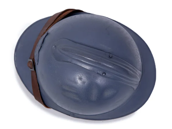 Top view of french military helmet of the First World War on whi — Stock Photo, Image