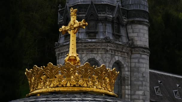 Frankreich Lourdes Krone Der Basilika Wallfahrtsort Lourdes Frankreich — Stockvideo