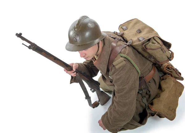 Französischer Soldat 1940 isoliert auf weißem Hintergrund — Stockfoto