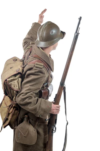 Französischer Soldat 1940 isoliert auf weißem Hintergrund — Stockfoto