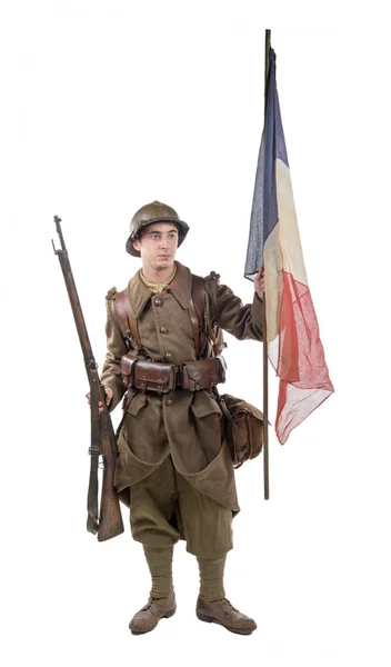 Soldat français 1940 isolé sur fond blanc — Photo