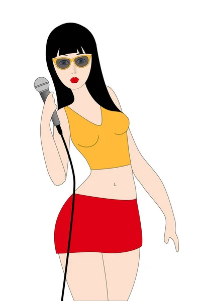 Seksowna młoda kobieta piosenkarka z mikrofonem — Zdjęcie stockowe