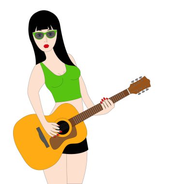 akustik gitar, beyaz seksi genç kadın