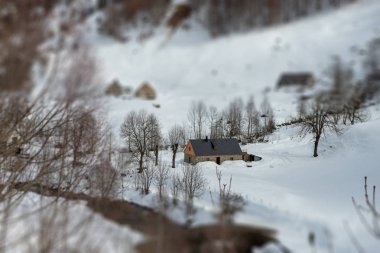 dağ manzarası karda, tilt shift