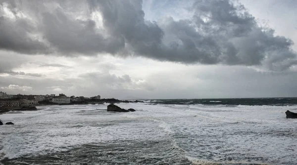 Clima Tempestade Oceânica Com Ondas Enormes Biarritz França — Fotografia de Stock