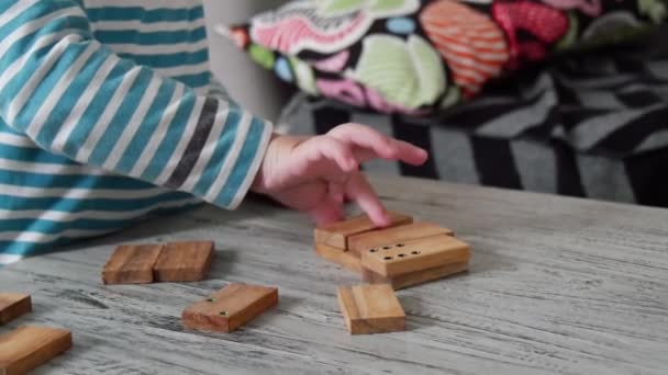 Kleiner Junge Von Zwei Jahren Spielt Mit Dominospiel — Stockvideo