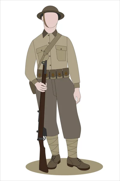 WW1 British Army Soldier from France 1918, on white — Stock Vector
