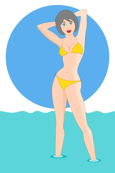 Linda menina sexy em biquíni na praia — Vetor de Stock