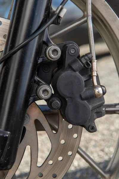Close up of radial mount caliper on motorcycle — Stock Photo, Image