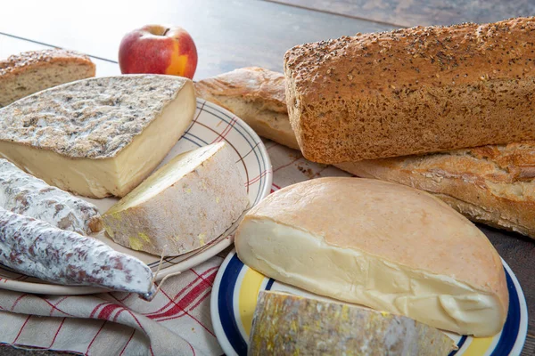 Quesos y Tomme de Savoie, queso francés Savoy, Alpes franceses Fr — Foto de Stock