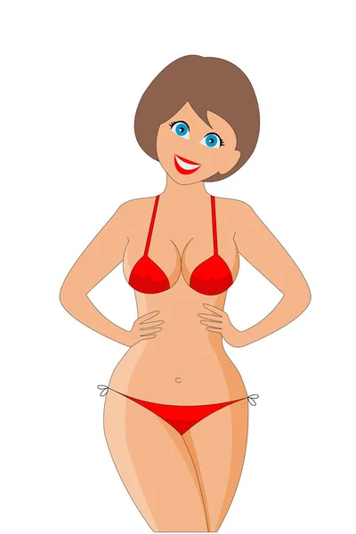 Vektor sexig tjej i röd bikini baddräkt — Stock vektor