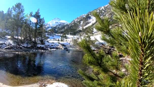 Río Las Montañas Nevadas Los Pirineos Cerca Pont Espagne Francia — Vídeos de Stock