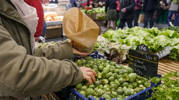 Germogli di Bruxelles freschi e crudi sul mercato — Foto Stock