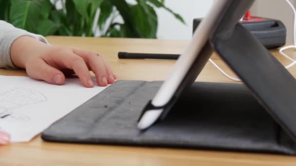 Young Boy Watching Digital Tablet Close — Stok video