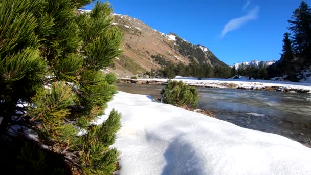 Río Las Montañas Nevadas Del Pirineo — Vídeo de stock