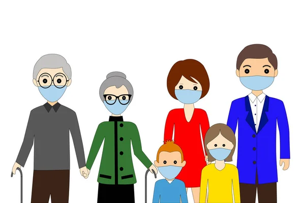 Οικογένεια Που Φοράει Προστατευτική Ιατρική Μάσκα Για Την Πρόληψη Του — Διανυσματικό Αρχείο