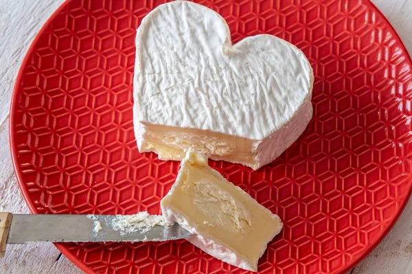 Köstliche Französisch Neufchatel Käse Geformten Herzen — Stockfoto
