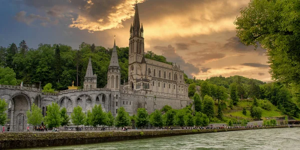 Vista Sulla Basilica Lourdes Francia — Foto Stock