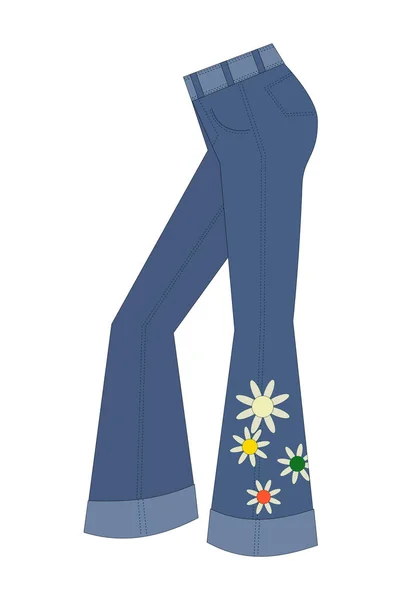 ズボンがフレアした 1970年代のファッション 白い背景にブルーのジーンズ ベクターイラスト — ストックベクタ