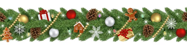 Banner Navidad Sin Costuras Con Ramas Pino Bolas Navidad Conos — Archivo Imágenes Vectoriales