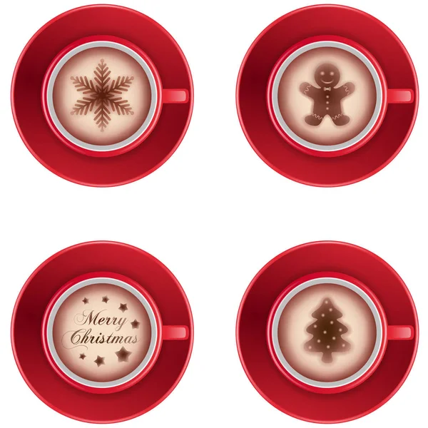 Set Cappuccino Tasses Avec Des Décorations Crhistmas Chocolat — Image vectorielle