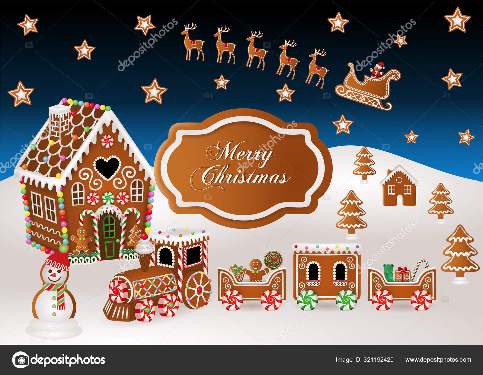 Fondo Navidad Con Casa Jengibre Tren Jengibre Trineo Jengibre Dulces Vector  de stock por ©AngelicaMari79 321192420, image size:1600x1241