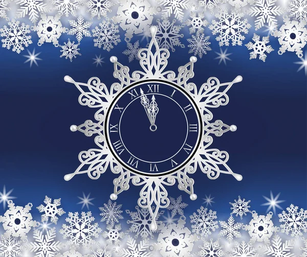 Neujahrshintergrund Mit Uhr Und Schneeflocken — Stockvektor