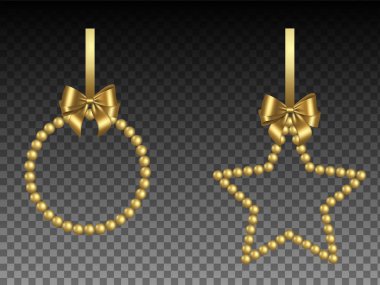 Altın inciler ve yaylı Noel çerçeveleri