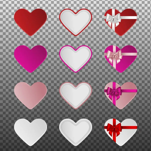 Set Srdce Dárkové Krabice Luky Stuhami Pro Valentýna Dekorace — Stockový vektor