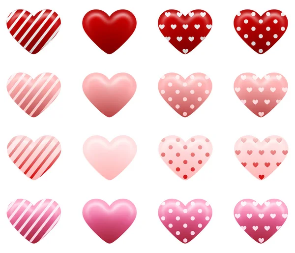 Установить Красные Розовые Сердца Украшения День Святого Валентина — стоковый вектор