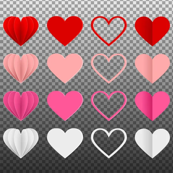 Set Paper Hearts Valentine Day Decorations Backgrounds — 스톡 벡터