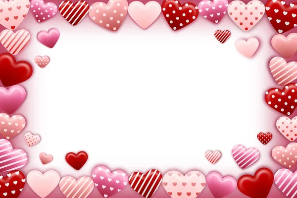 Valentine Day Frame Pink Red Hearts — Stock Vector