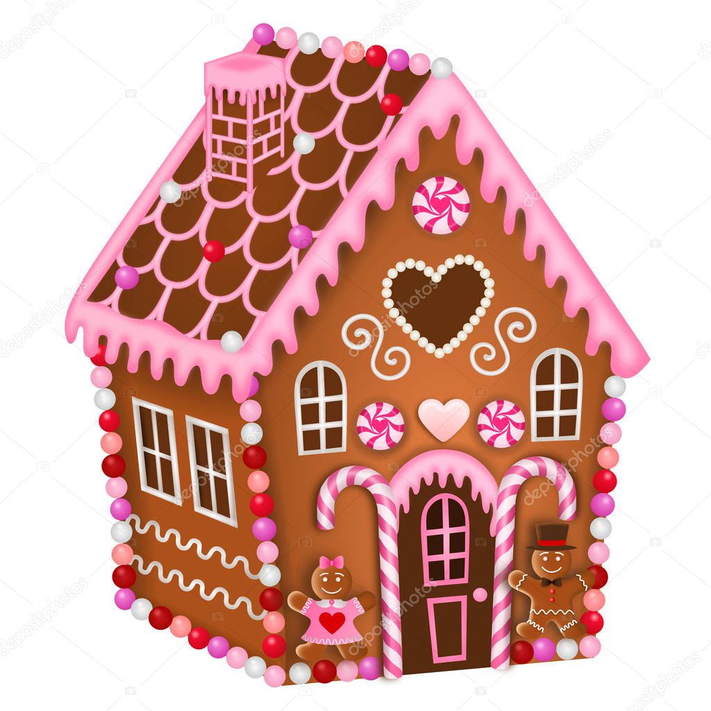 isolated gingerbread house for valentine's day