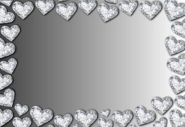 Heart Shaped Diamonds Frame Silver Background — 스톡 벡터