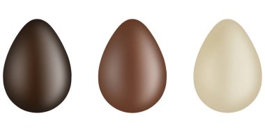  Beyaz, sütlü ve koyu çikolatalı yumurtalar.