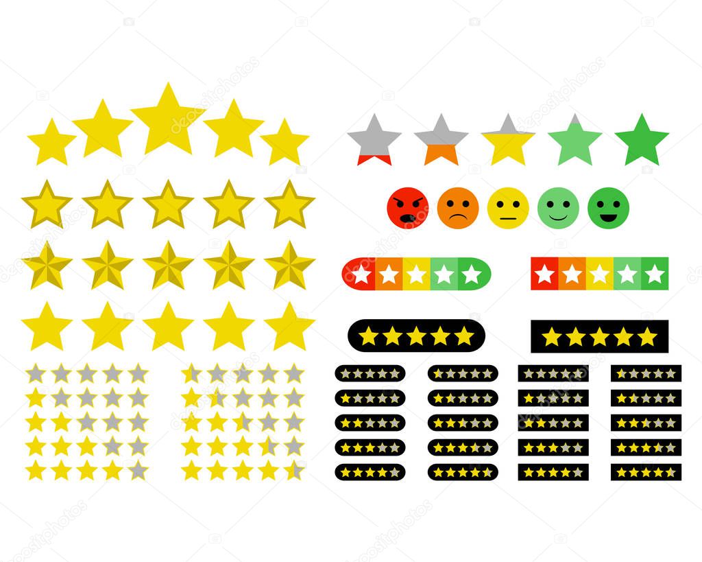 Set rating elements. Flat stars and emoticons