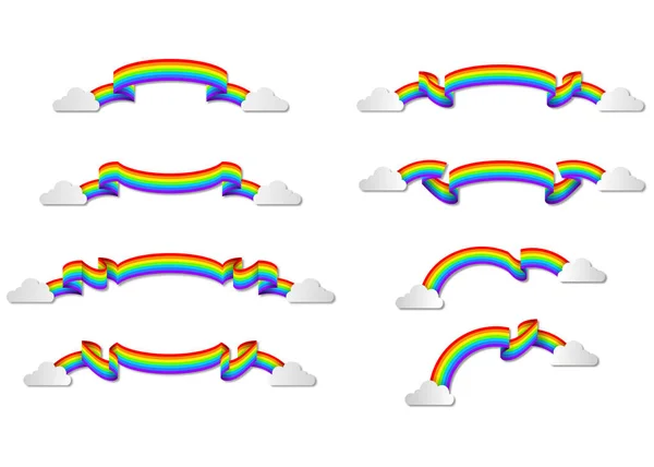 Set Linten Met Regenboogkleuren Wolken Regenboog Banners Etiketten Collectie — Stockvector