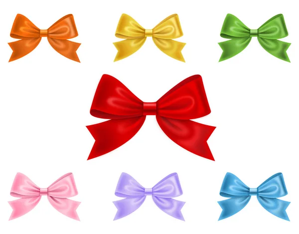 Set Colorful Bows Isolated White Background — Stock Vector