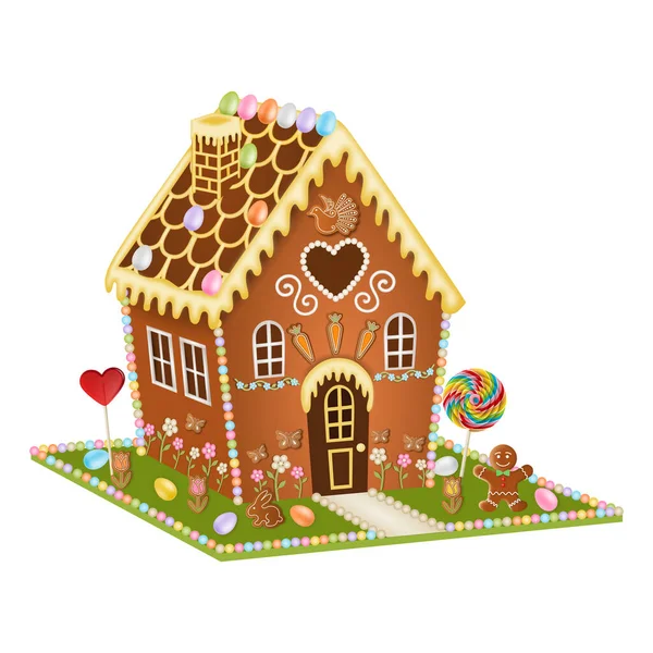 Isolado Gingerbread Casa Páscoa Fundo Branco — Vetor de Stock