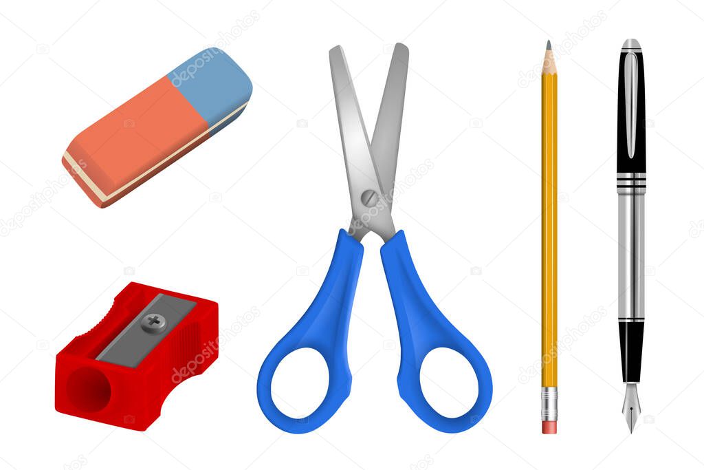 Set of school and office supplies. School and office accessories realistic illustration vector