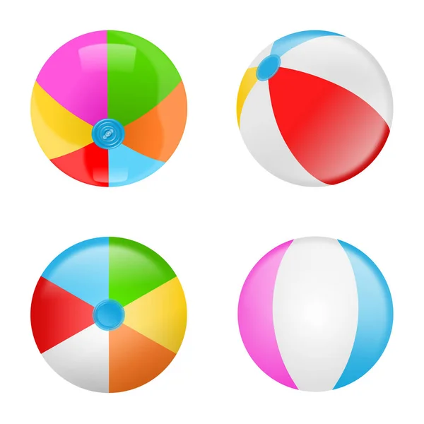 Набор Красочных Пляжных Мячей Коллекция Надувных Резиновых Шариков — стоковый вектор
