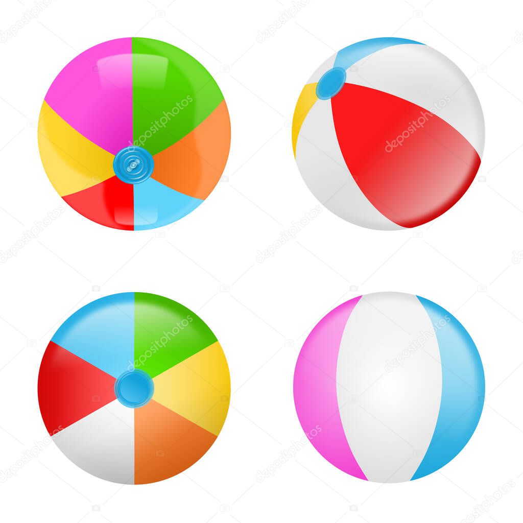 Set of colorful beach balls. Collection of inflatable rubber balls