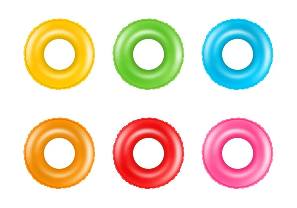 Set Van Kleurrijke Zwemringen Collectie Van Opblaasbare Rubberen Ringen Zwevend — Stockvector