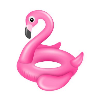 İzole edilmiş flamingo yüzme yüzüğü. Şişirilebilir plastik oyuncak.