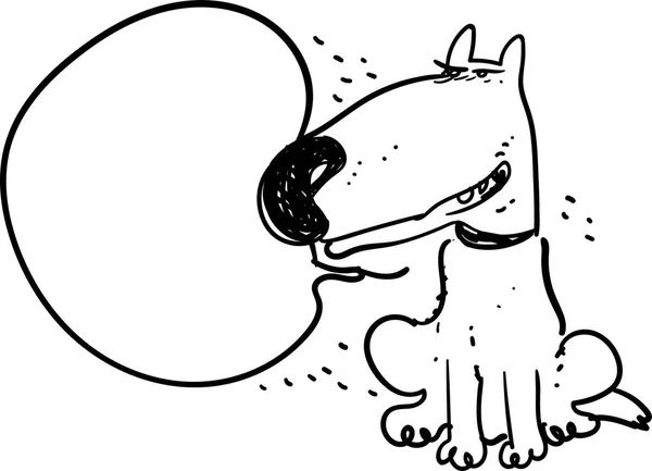 Witte Hond Zittend Grond Praat Met Ons Cartoon Stijl Vectorillustratie — Stockvector